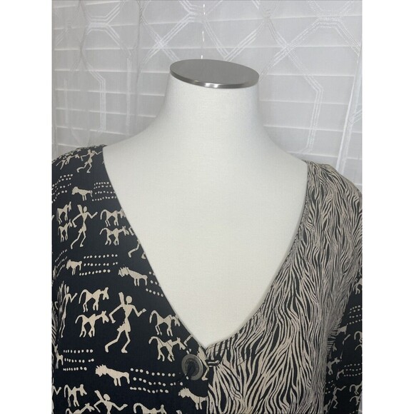 Avenue Top Womens Size 30 Black Button Up Long Sleeve Oversized Flowy Patterned - Picture 3 of 10